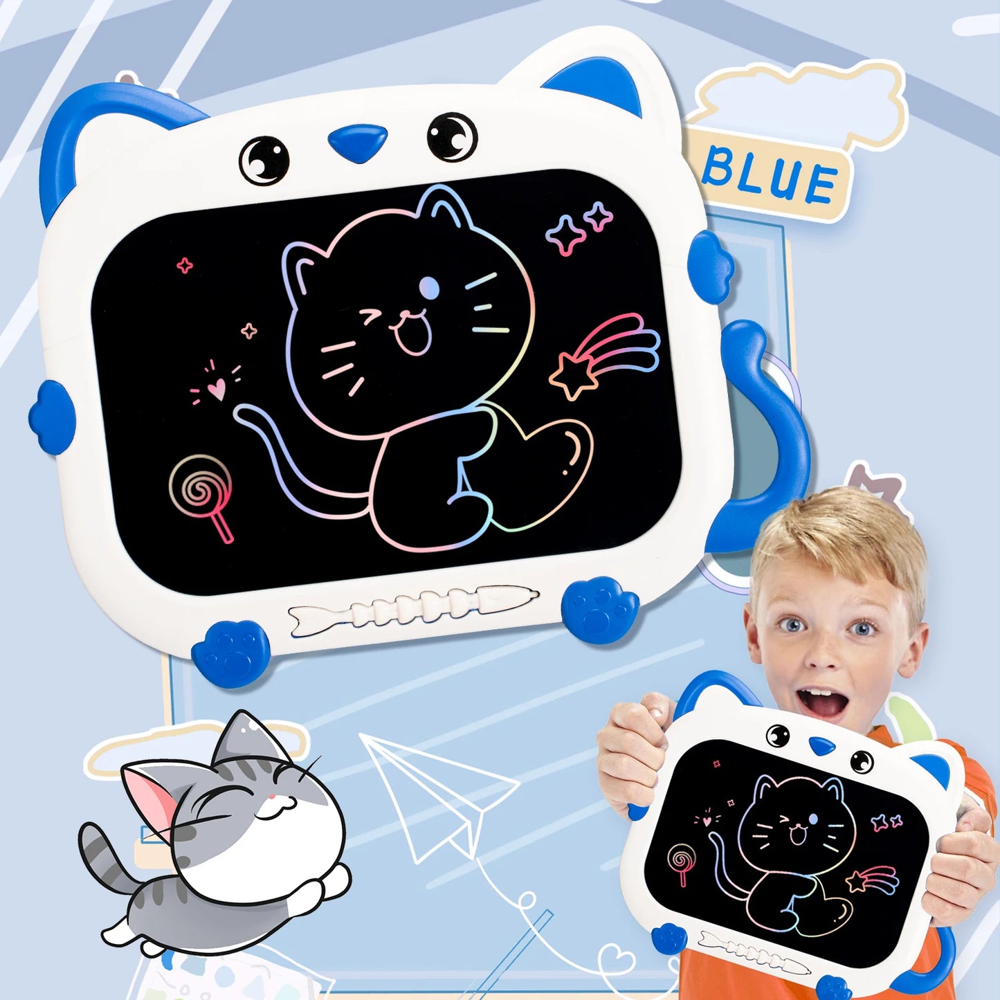 Tablette de dessin et d'écriture en forme de chat écran LCD 10po