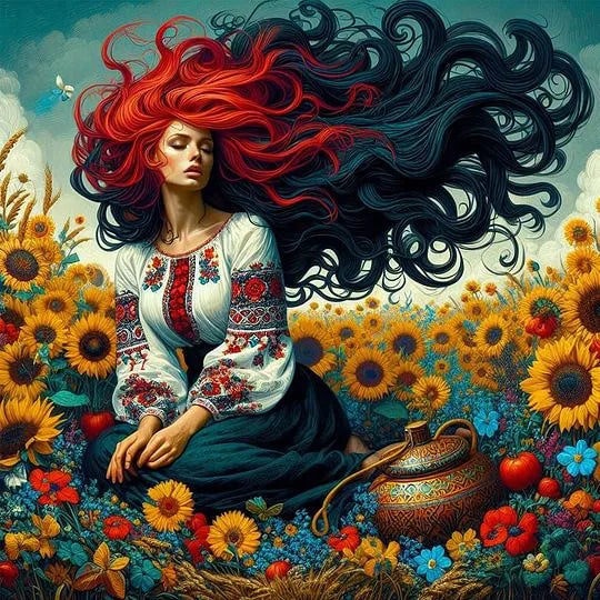 Pinturas de diamantes Mujer en un campo
