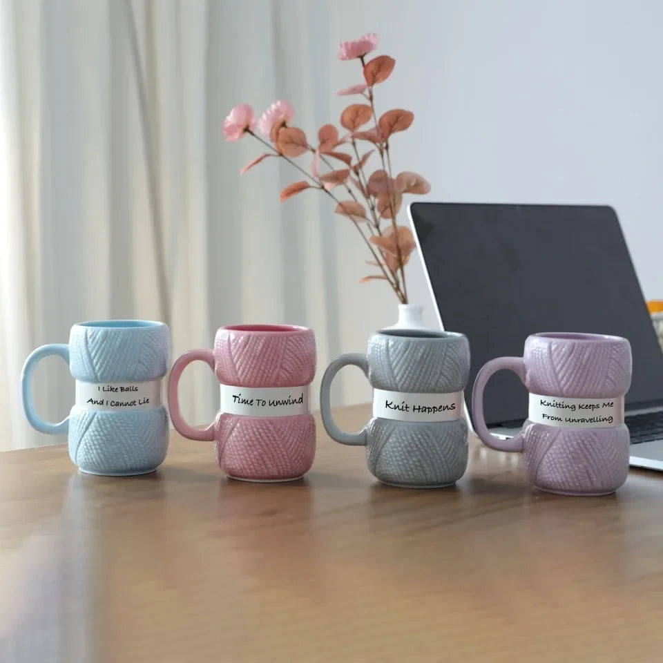 Colorful wool ball shaped mug