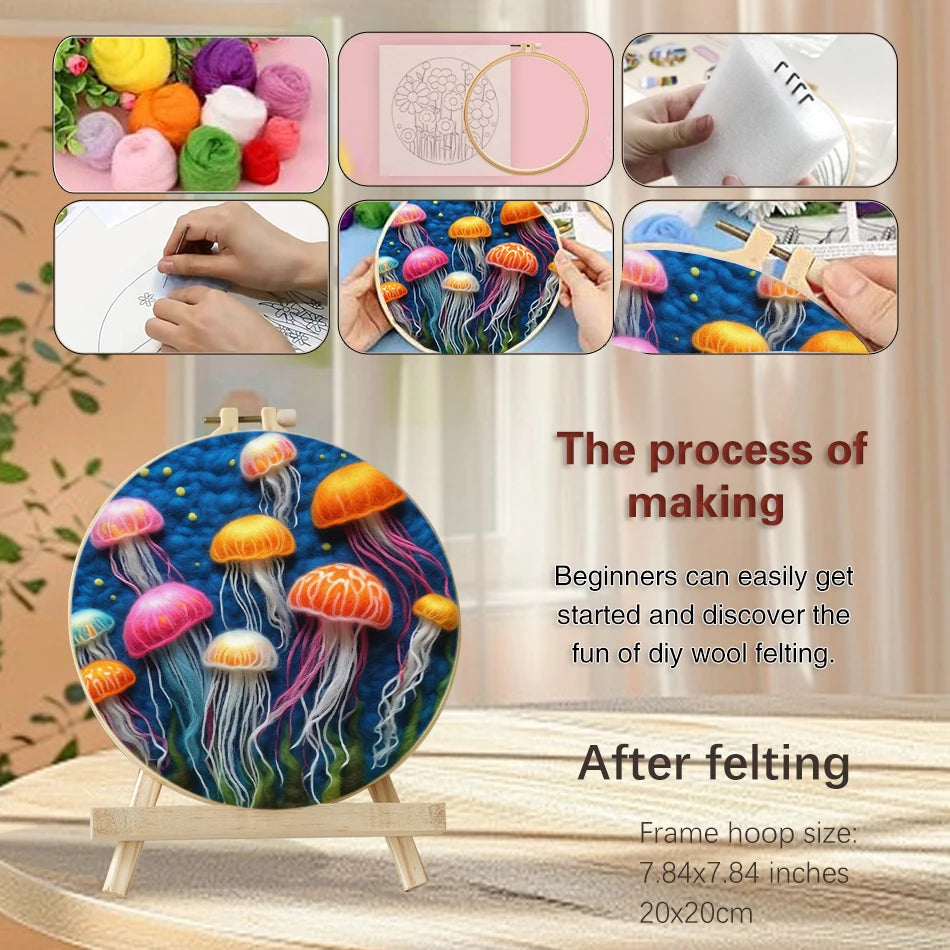 Kits de feutrage peinture avec cadre de broderie 20x20 cm animal