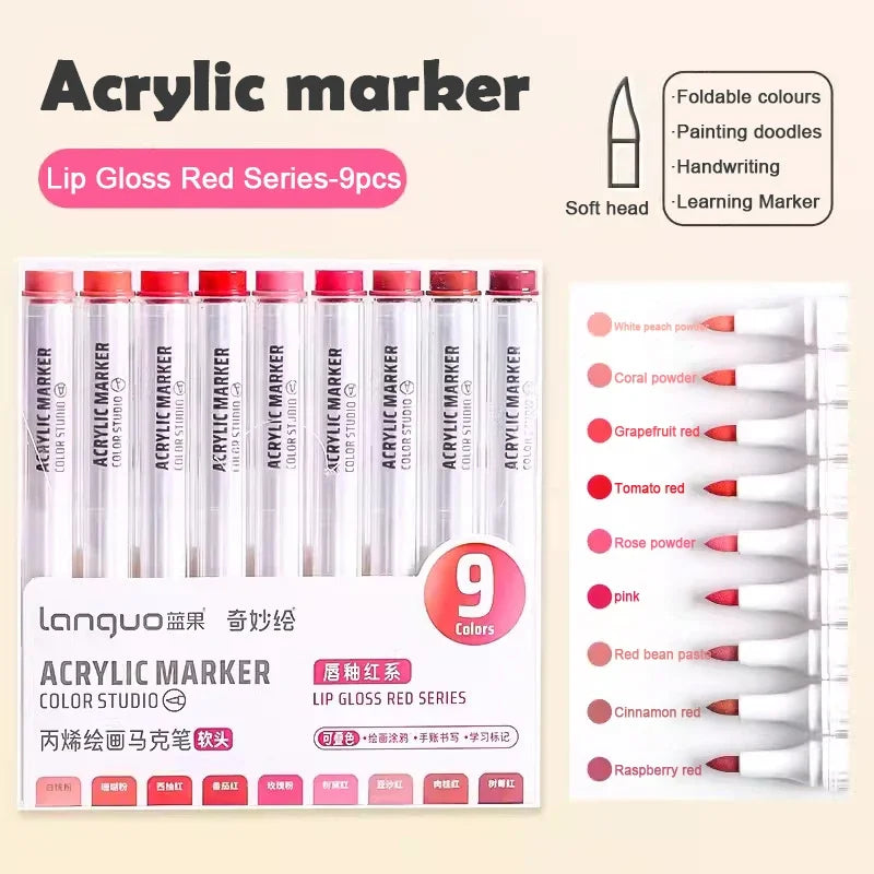 Boites de 9 Marqueurs à l'acrylique Languo Différentes nuances disponibles