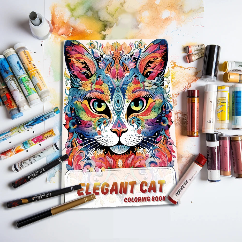 A4 100gsm Elegant Cats Colouring Book for Teens and Adults