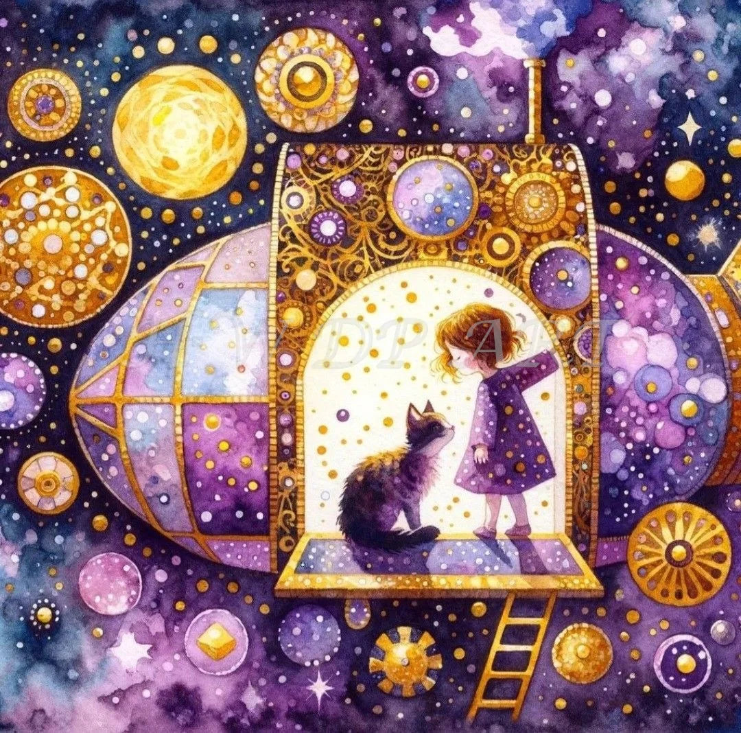 Peintures à diamants Chat mystique Diamants carré AB FD ou Cristal Poussière de fée