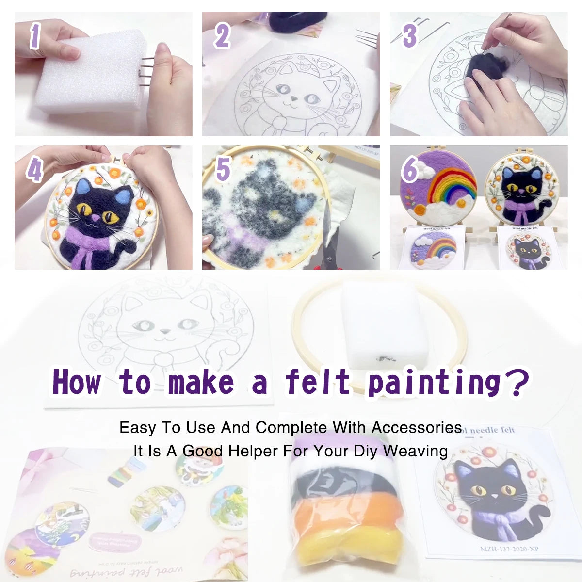 Kits de feutrage peinture avec cadre de broderie 20x20 cm animal