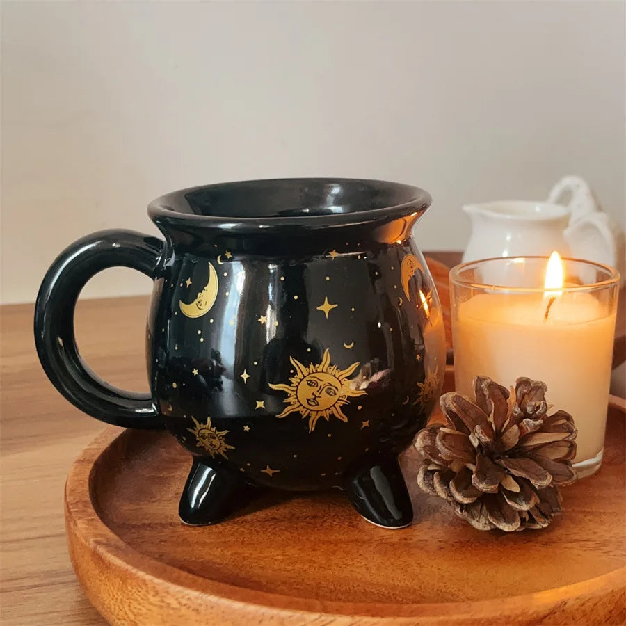 Tasse à café chaudron de sorcière en céramique noire