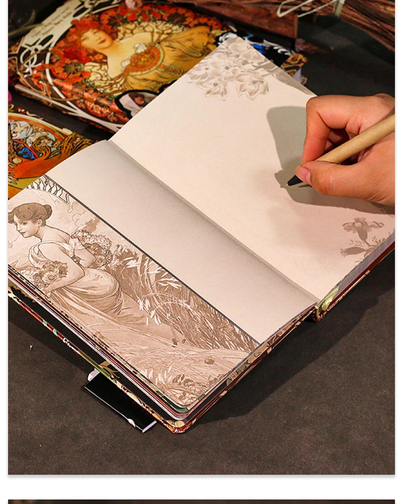 Retro notebook of Mucha's works