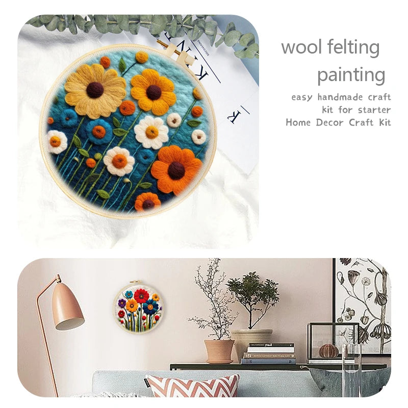 DIY kits de Peinture en feutre de laine fleurs colorées, peinture créative en feutre