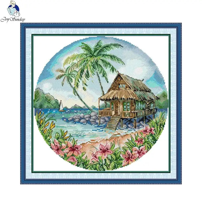 Kits de points de croix Joy Sunday Island View 11 CT 14 CT 16 CT