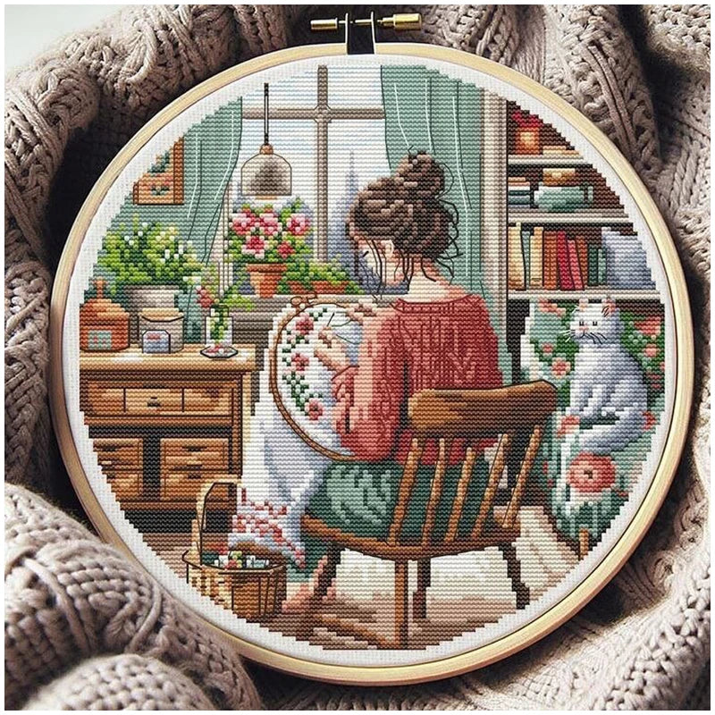 Beaux kits de points de croix comptés de qualité Jeune fille et ses loisirs 14CT 16CT 18CT toile vierge