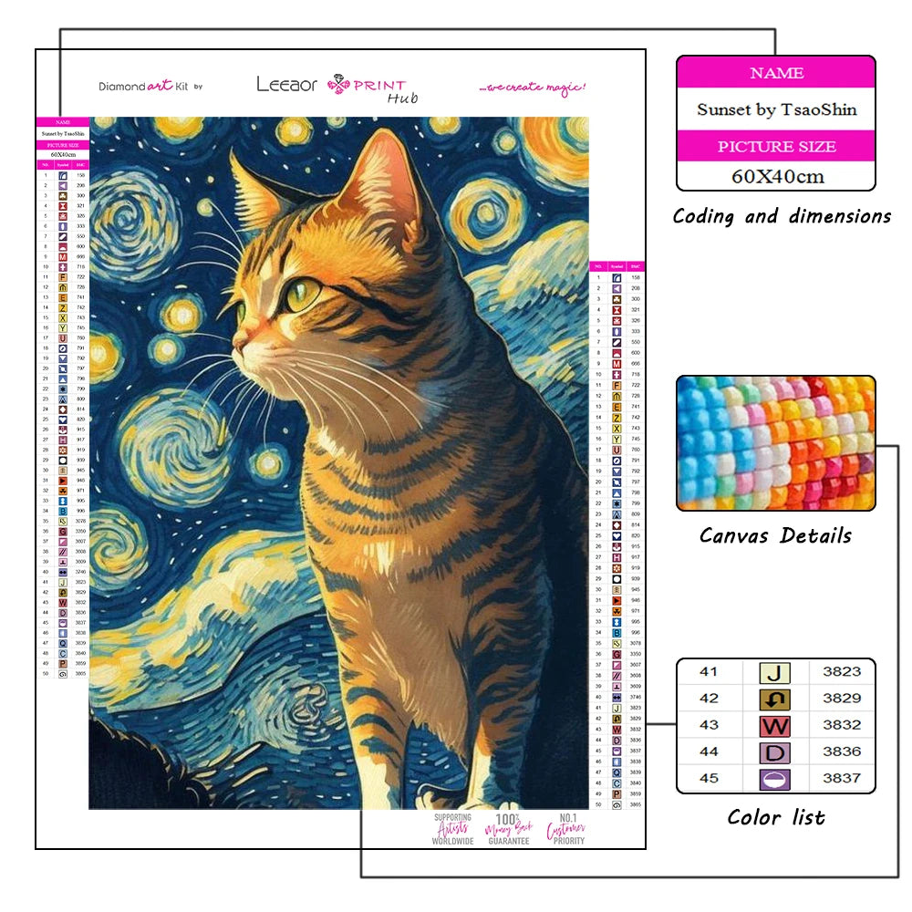 Van Gogh Starry Night Cat Diamond Paintings