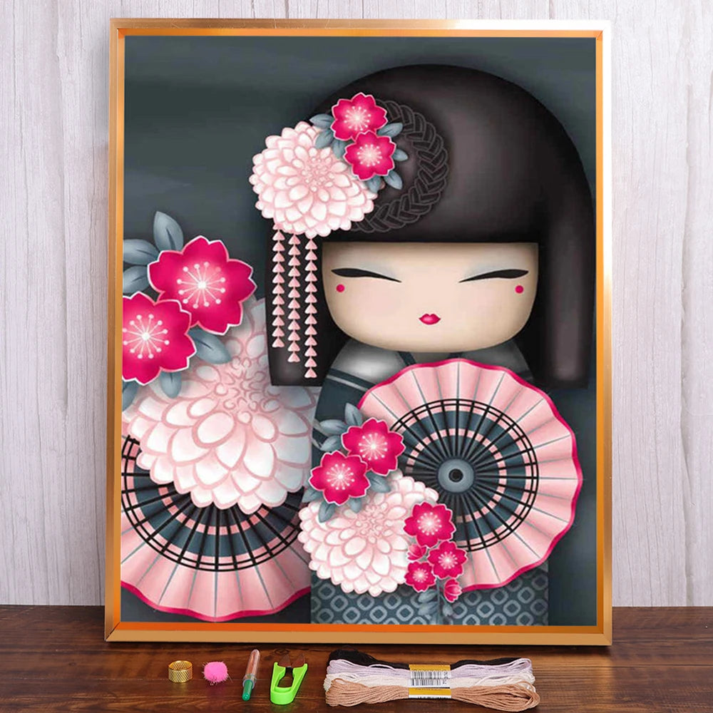 Kits de broderie point de croix Dessin japonais Geisha imprimé