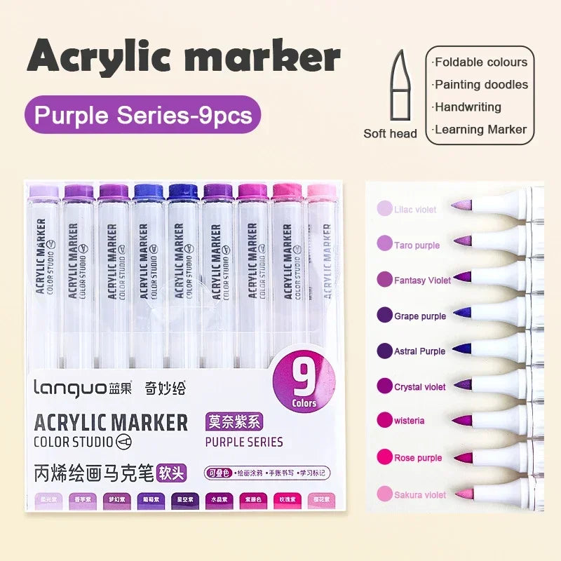 Boites de 9 Marqueurs à l'acrylique Languo Différentes nuances disponibles