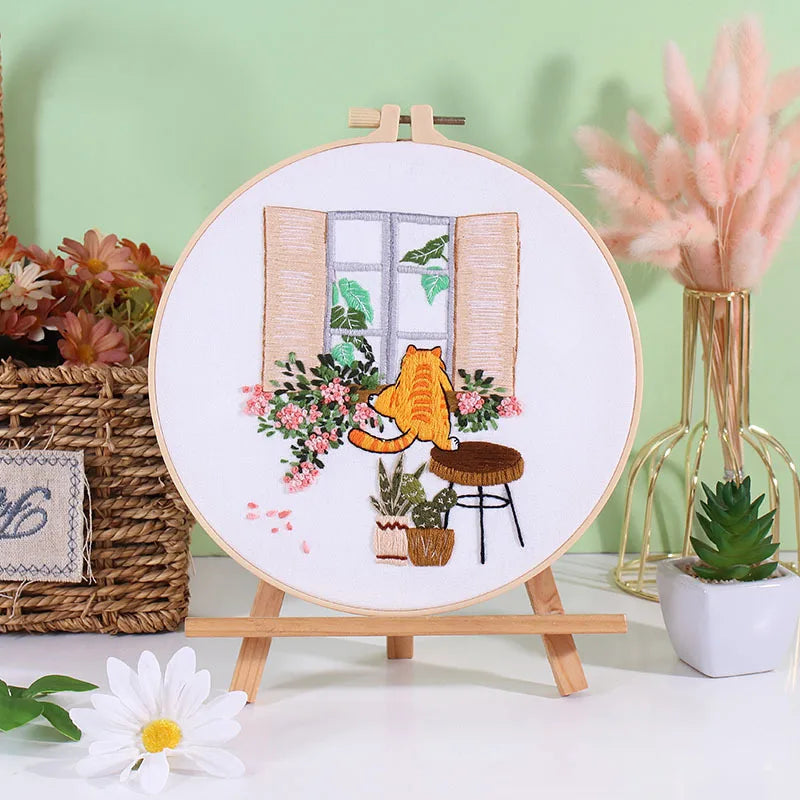 Cat and Plants Embroidery Kits for Beginners