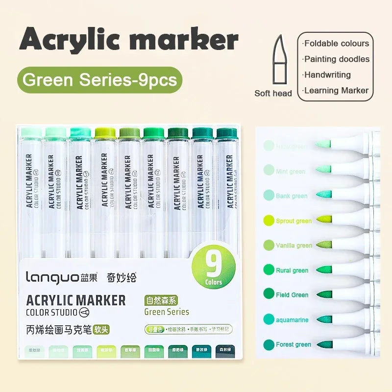 Boites de 9 Marqueurs à l'acrylique Languo Différentes nuances disponibles