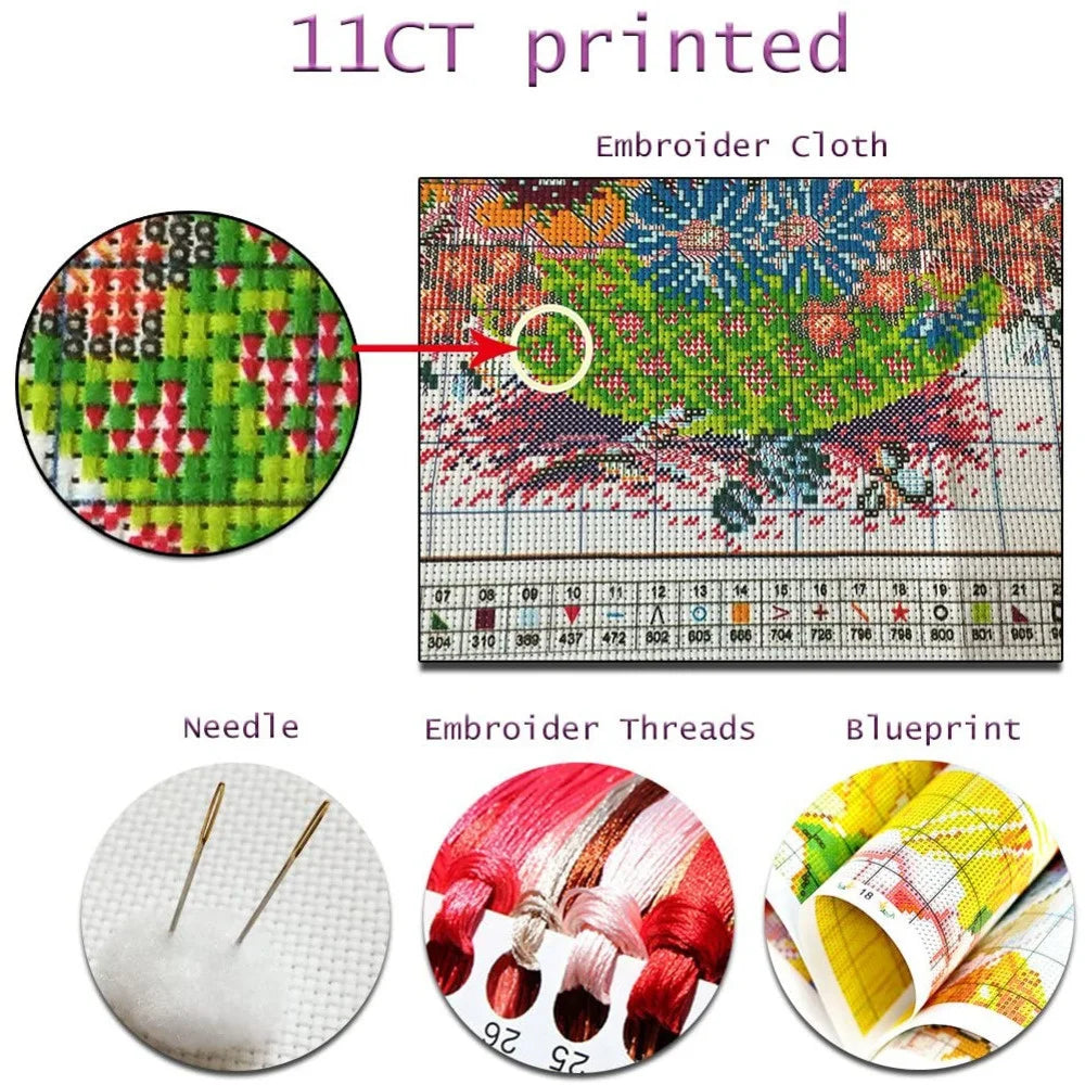 Kits de broderie point de croix Dessin japonais Geisha imprimé
