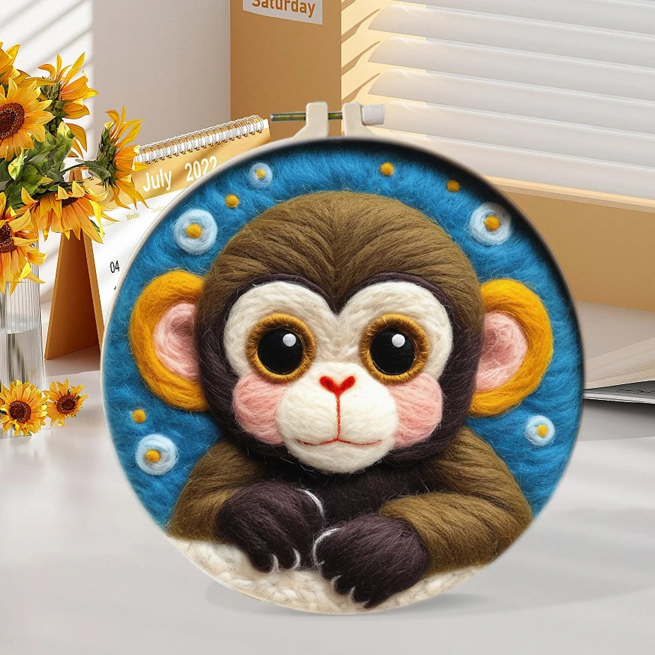 Kits de broderie de peinture en laine, motif d'animaux colorés