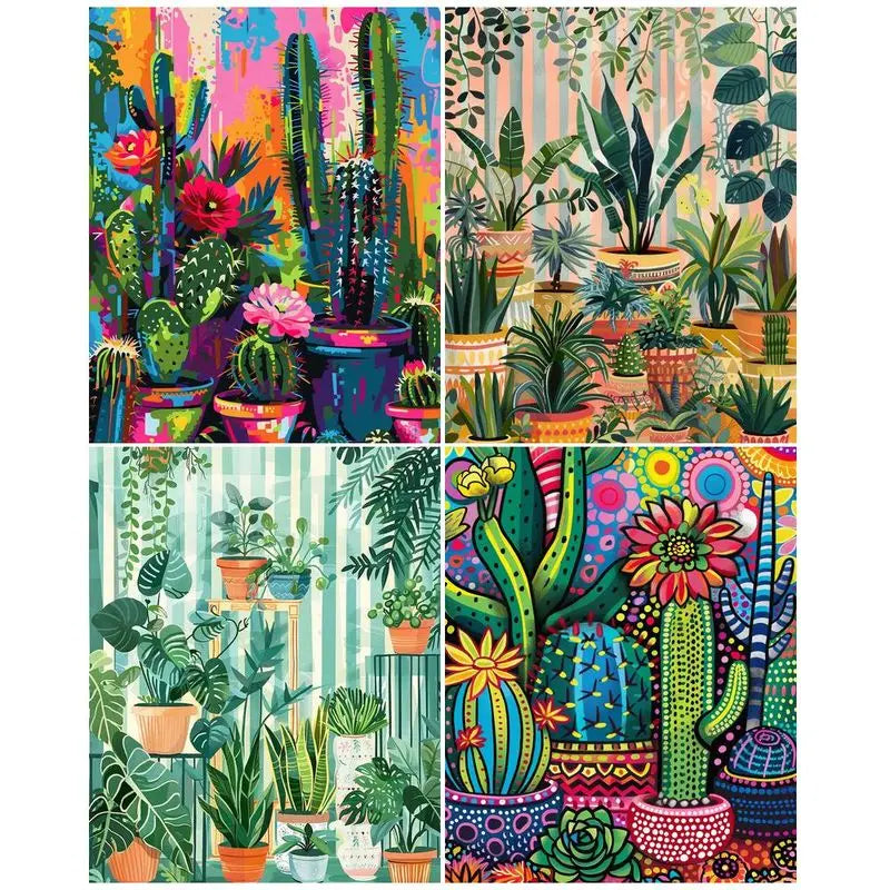 Painting by numbers green plants / Cactus DIY