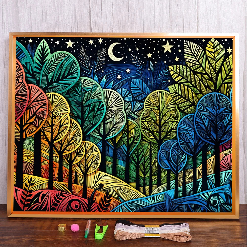 Kit de broderie point de croix Forêt colorée imprimé 11 CT 14 CT