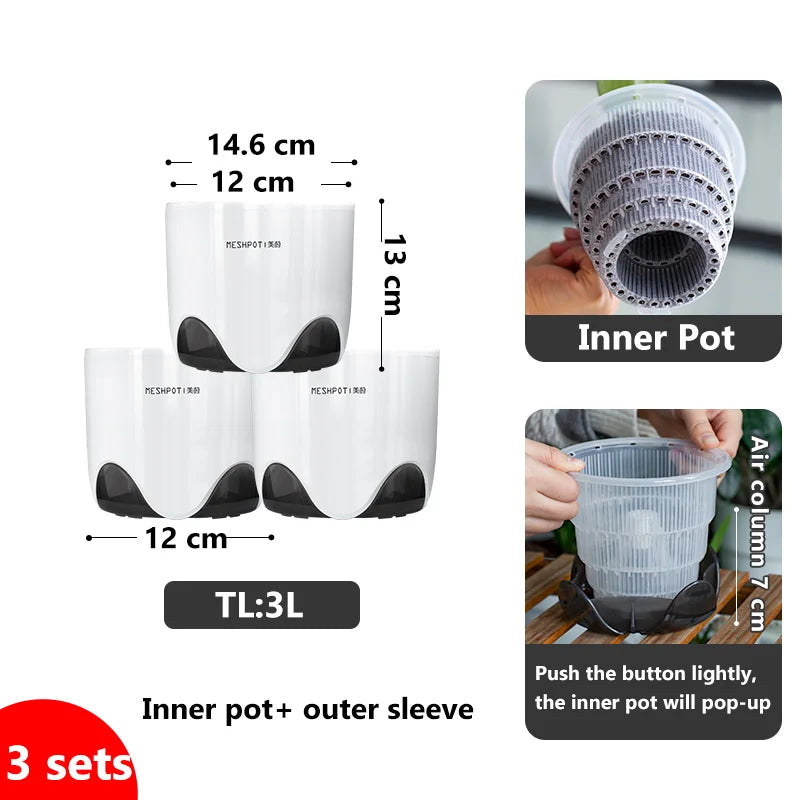 Macetas de plástico para orquídeas de 12 o 15 cm, jardinera de interior transparente de doble capa, contenedor para plantas