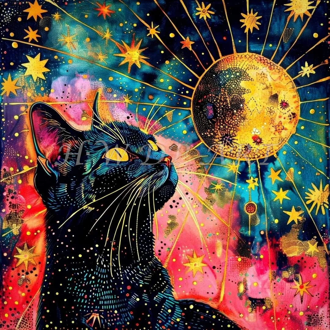 Peintures à diamants Chat mystique Diamants carré AB FD ou Cristal Poussière de fée