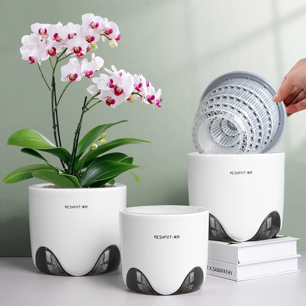 Macetas de plástico para orquídeas de 12 o 15 cm, jardinera de interior transparente de doble capa, contenedor para plantas