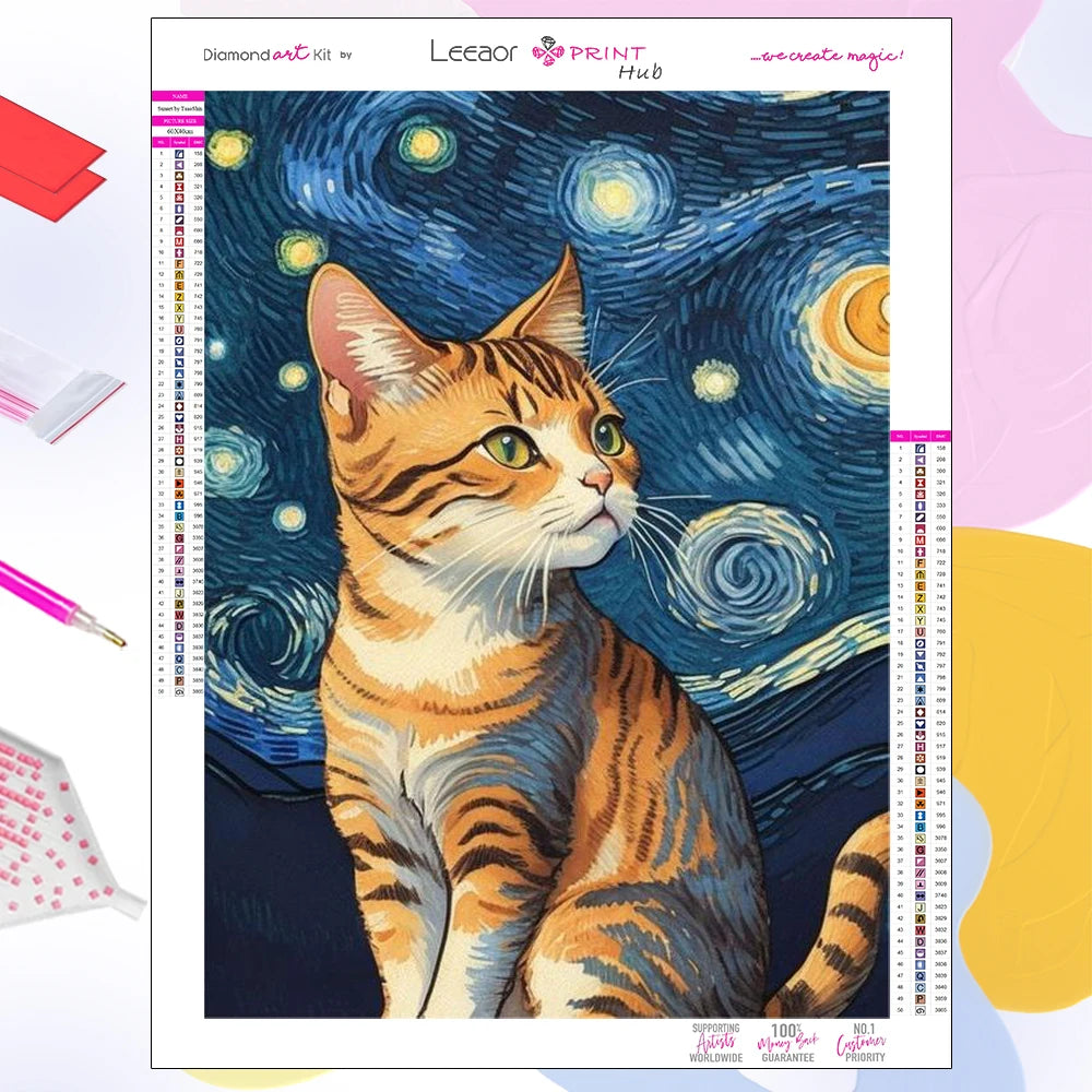 Van Gogh Starry Night Cat Diamond Paintings