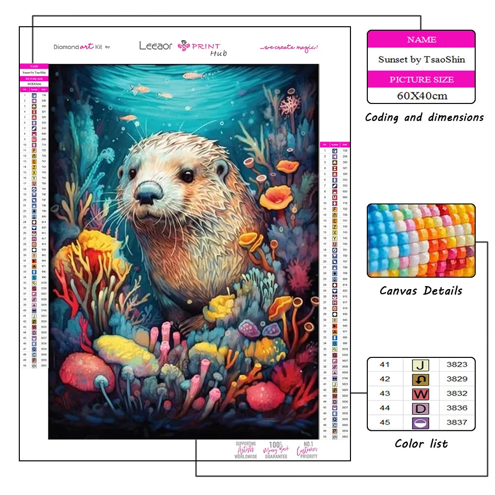 Diamond paintings underwater world, turtle, jellyfish, octopus, starfish