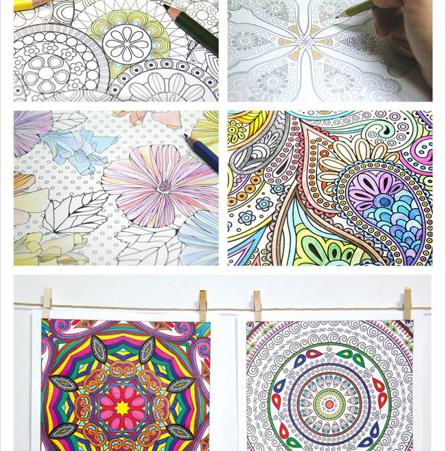 12 Colored Pencils + Coloring Book 128 Pages Zen Mandalas Anti-Stress