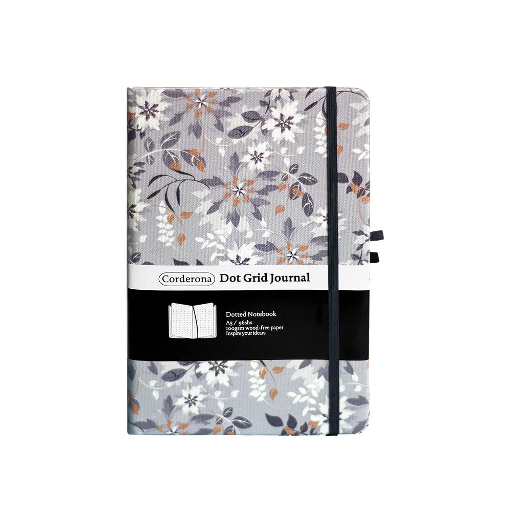 Cahier bullet journal feuilles pointillées A5 Fleurs grises