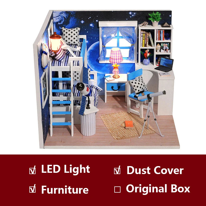 DIY Wooden Dollhouse Miniature Model Teenager Room