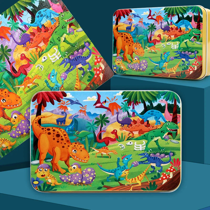 Puzzles pour enfants 100 PCS Cartoon Animal Véhicule pompier Fusée Sirène Cadeau Jeu