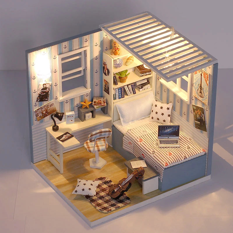 Casa de muñecas en miniatura de madera para hacer tú mismo: habitación de adolescente