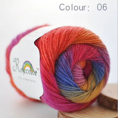 100% rainbow wool yarn 50gr