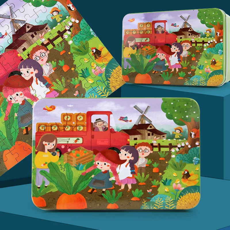 Puzzles pour enfants 100 PCS Cartoon Animal Véhicule pompier Fusée Sirène Cadeau Jeu