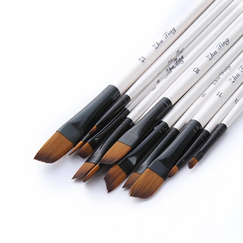 12 Nylon Hair Brushes for Watercolor, Oil and Acrylic Painting