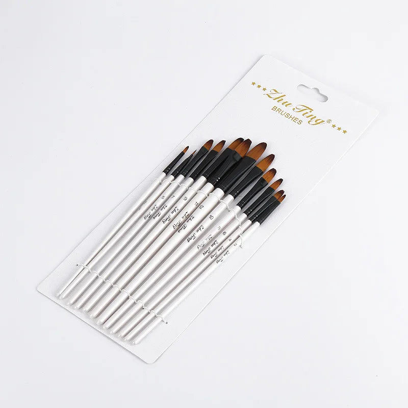 12 Nylon Hair Brushes for Watercolor, Oil and Acrylic Painting