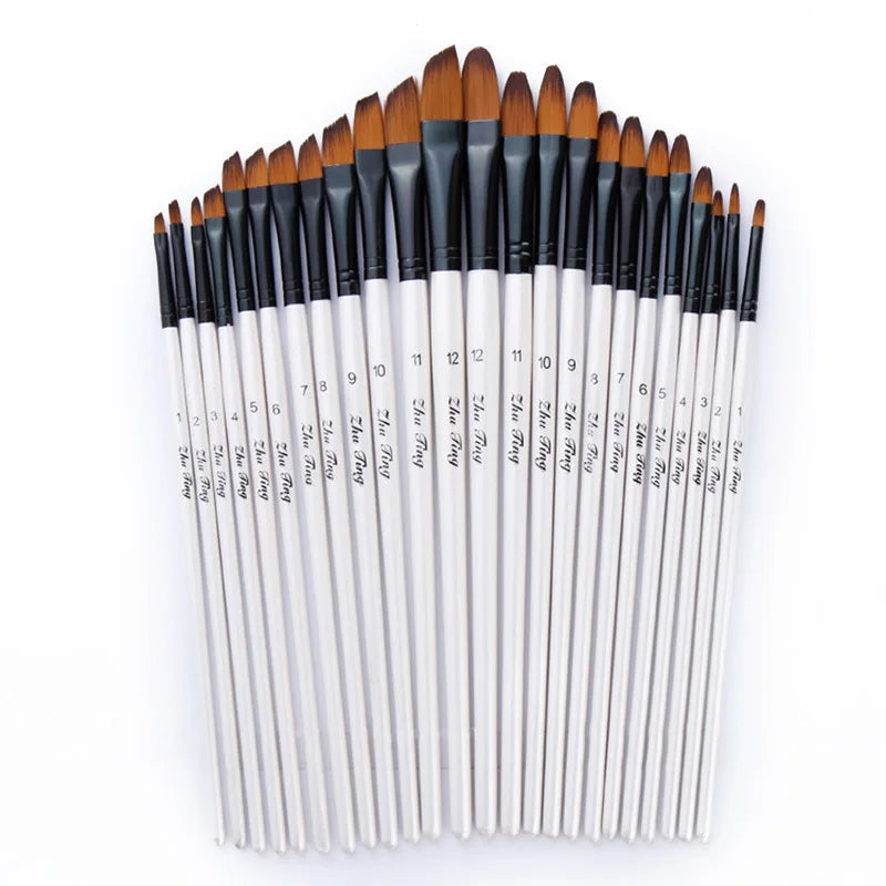 12 Nylon Hair Brushes for Watercolor, Oil and Acrylic Painting