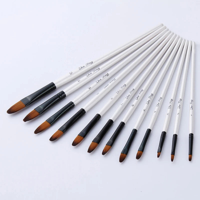 12 Nylon Hair Brushes for Watercolor, Oil and Acrylic Painting