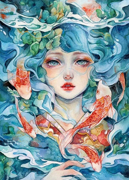 Anime girl in water cross stitch kit