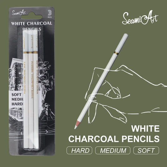 Set of 3 SeamiArt White Charcoal Pencils for Sketching Drawing