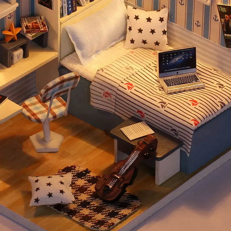 Casa de muñecas en miniatura de madera para hacer tú mismo: habitación de adolescente