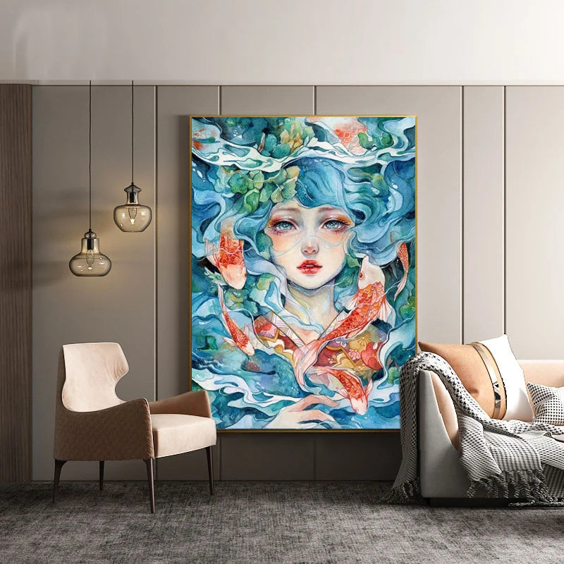 Anime girl in water cross stitch kit
