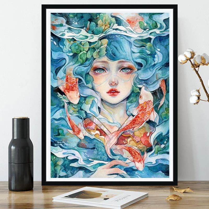Anime girl in water cross stitch kit