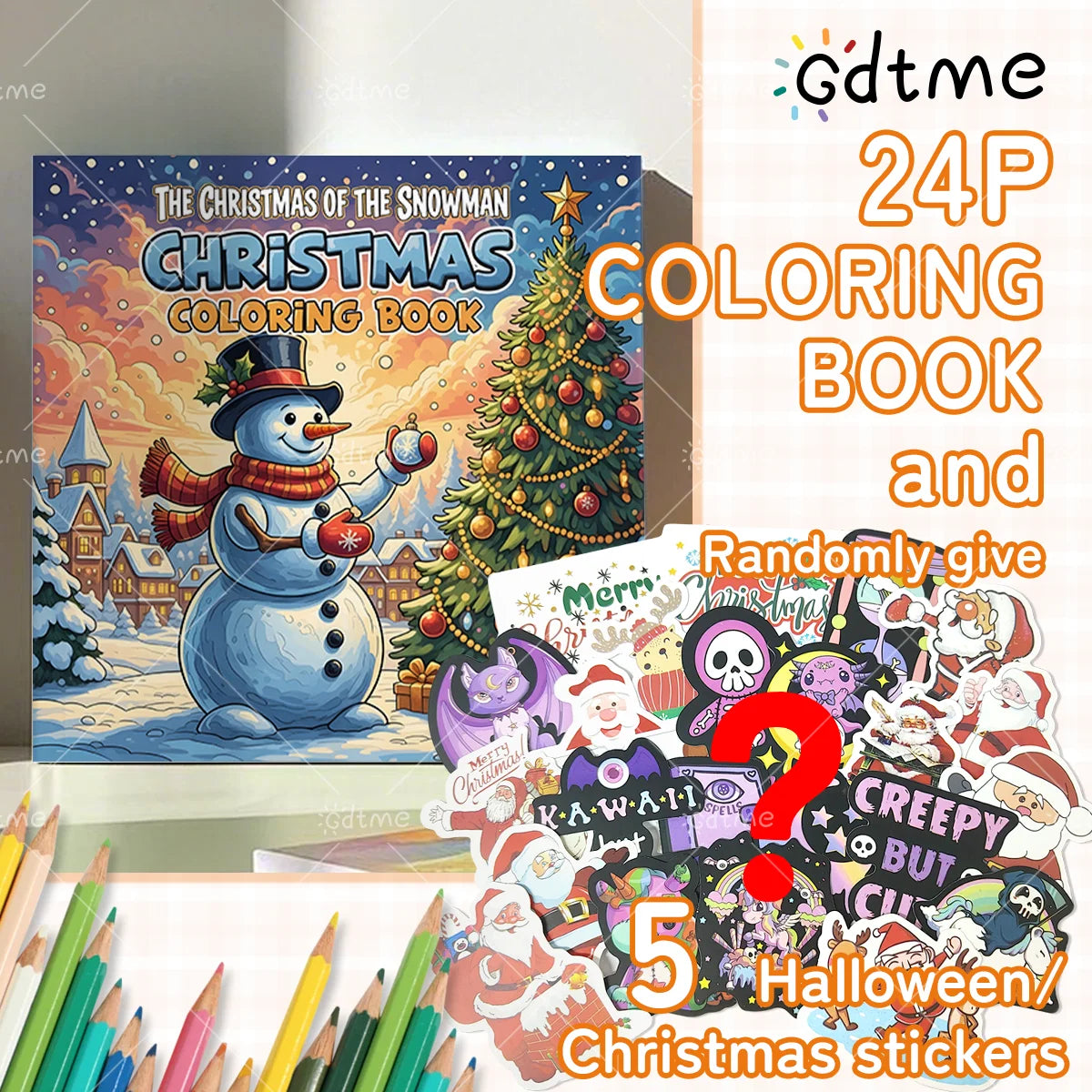 Libro para colorear navideño para adultos y adolescentes, dibujos animados navideños, Papá Noel, muñeco de nieve.