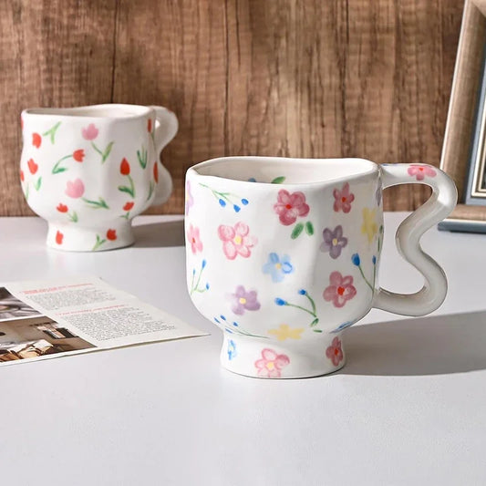 Korean Style Hand Painted Ceramic Mug Tulips