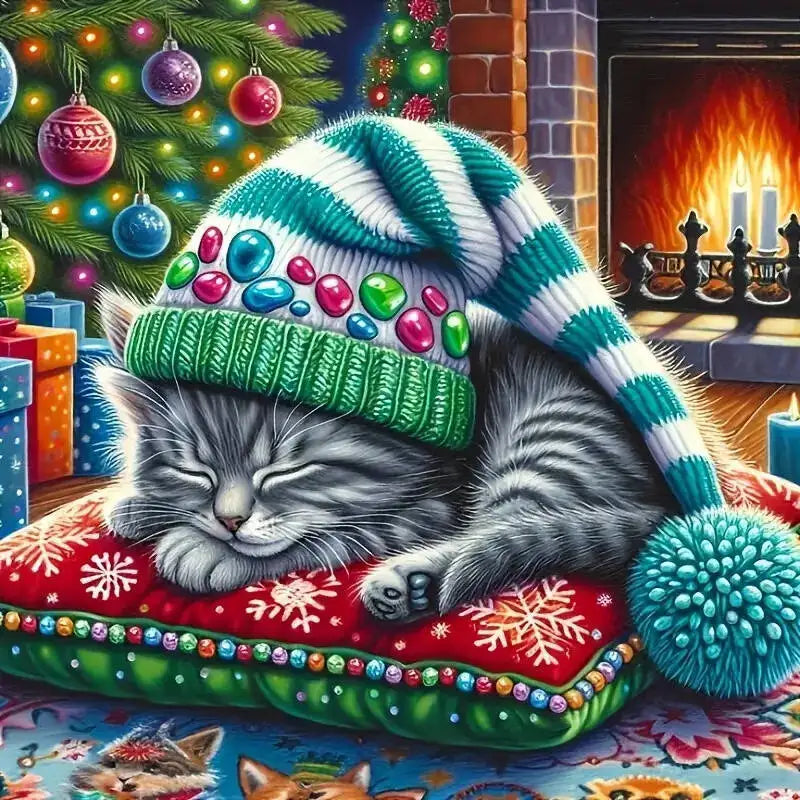 Kit de point de croix Chaton de Noel