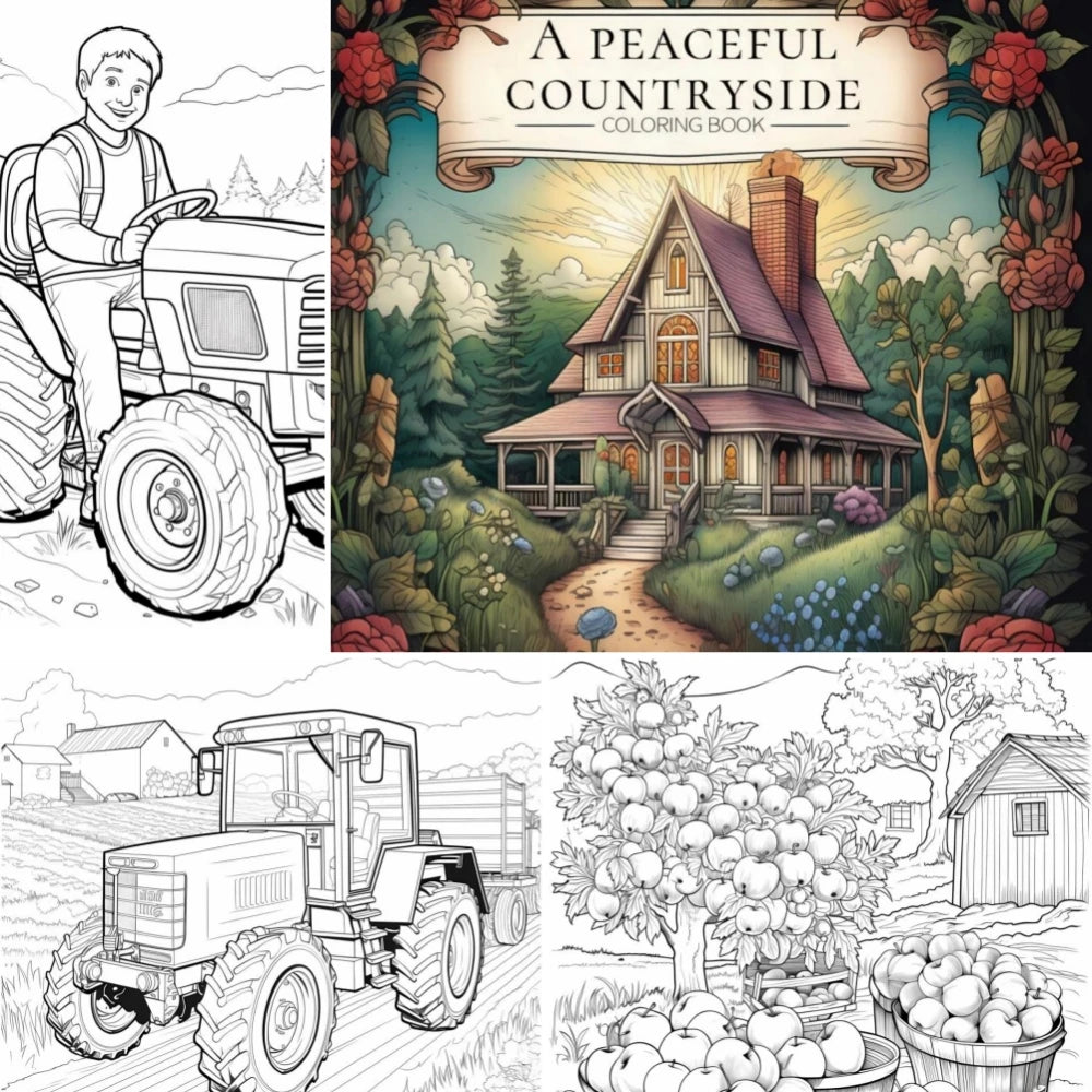 22 Pages Anti-Stress Coloring Book Peaceful Countryside