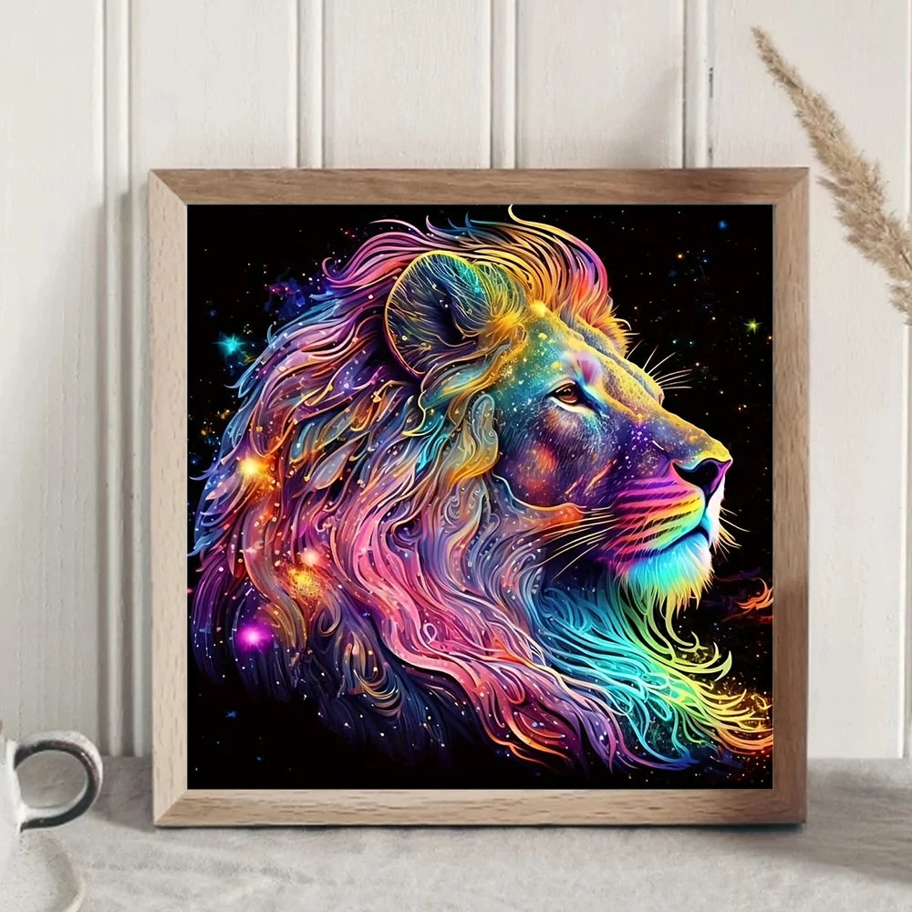 Pintura de diamante de león multicolor de fantasía