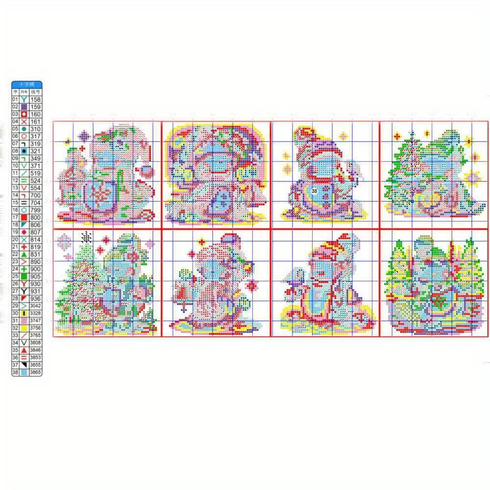 Kit de broderie en tissu imprimé bonhomme de neige, point de croix de noël, 11Ct,  8 pièces