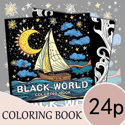 Livre de coloriage pour adultes sur fond noir, art multi-éléments pour la relaxation